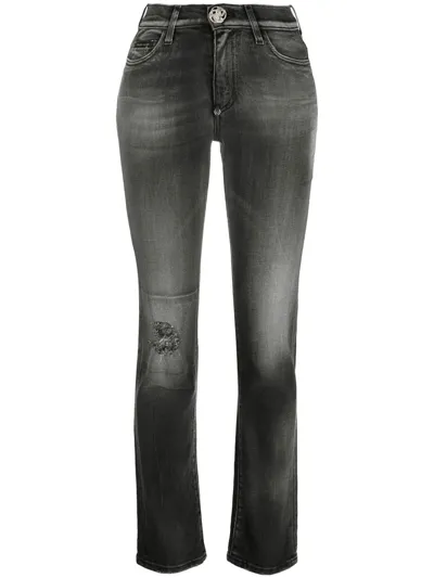 Philipp Plein Logo-plaque Denim Jeans In Black