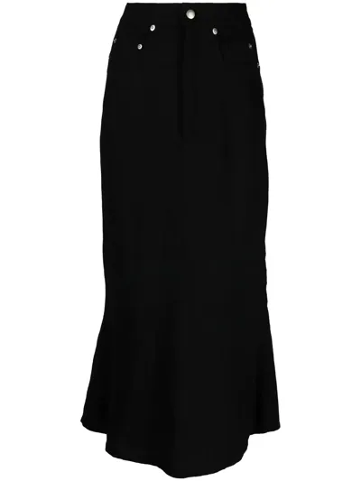 Rick Owens High-waisted Wool Midi Skirt In Black