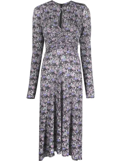 Isabel Marant Floral-print Long-sleeve Midi Dress In Utvi