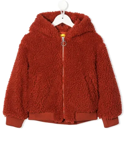 Off-white Kids' Logo Faux Shearling Hoodie In Orange