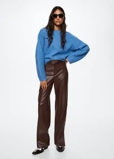 Mango Boat Neck Ribbed Sweater Blue