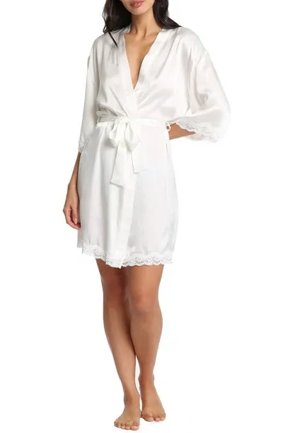 Papinelle Camille Lace Trim Silk Short Robe In Ivory