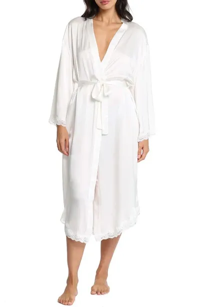 Papinelle Camille Lace Trim Silk Robe In Ivory