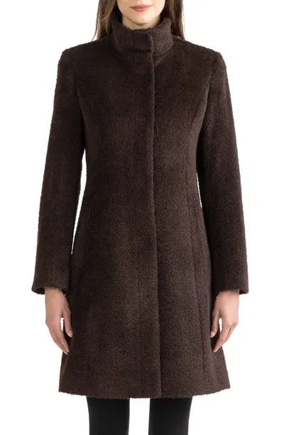 Sofia Cashmere Stand Collar Shaped Alpaca & Wool Blend Coat In Dark Brown