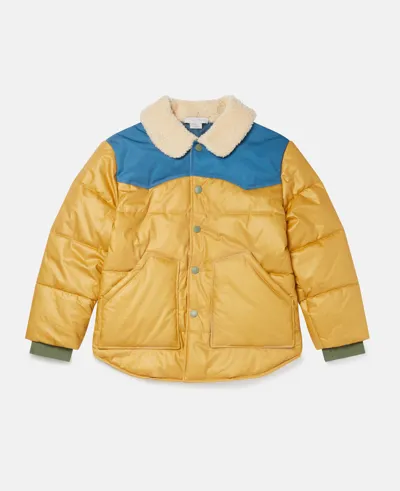 Stella Mccartney Kids' Waxed Cotton Teddy Puffer Jacket In Brown