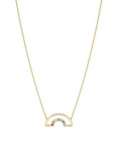 Oradina Women's 14k Yellow Gold, Multistone Double Rainbow Necklace