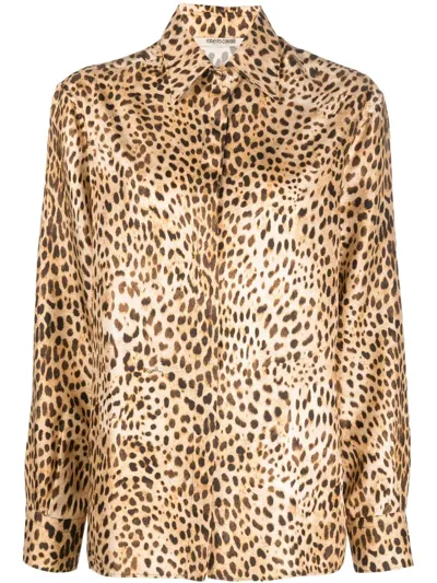 Roberto Cavalli Leopard Print Concealed Placket Shirt In Multicolor