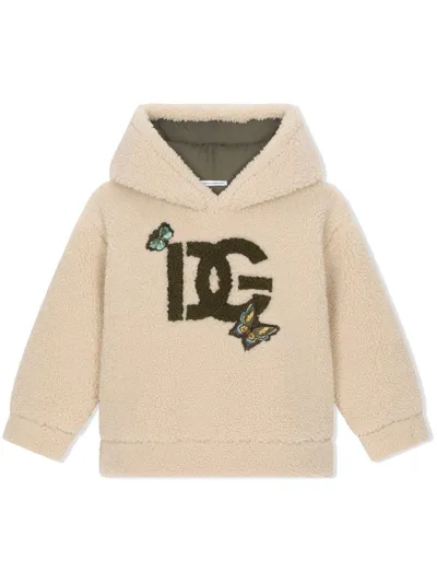 Dolce & Gabbana Butterfly Logo-patch Hoodie In Neutrals