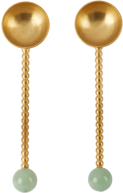 Natalia Criado Gold Spheres Spoon Set In Green Quartz