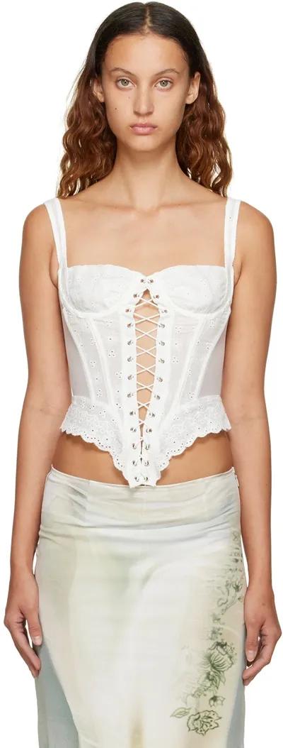 Miaou Deville Broderie-embellished Cotton Top In White