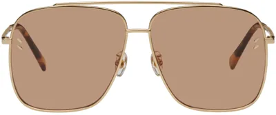 Stella Mccartney Twisted Metal Aviator Sunglasses In Gold,brown