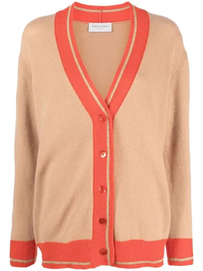 Ermanno Firenze Contrasting-trim Detail Cardigan In Braun