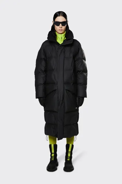 Rains Block Puffer Coat In Black