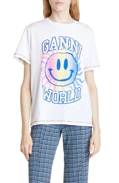 Ganni Printed Organic Cotton-jersey T-shirt In Bright White