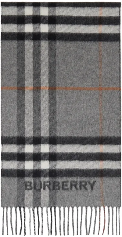 Burberry Gray Contrast Check Scarf In Grey/charcoal