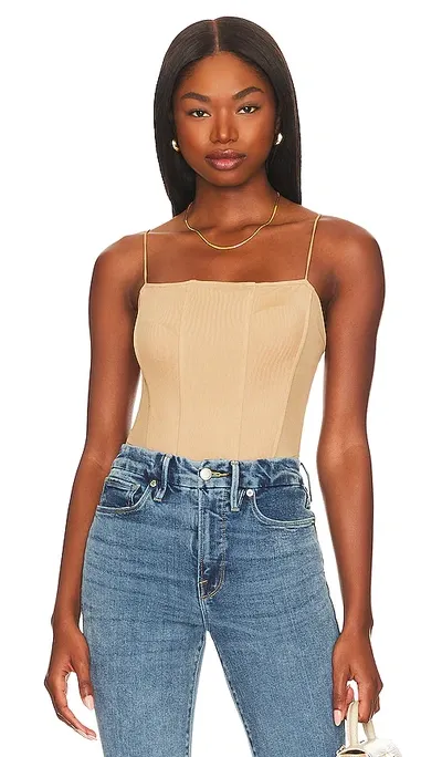 Good American Mesh Mix Corset Bodysuit In Pecan001