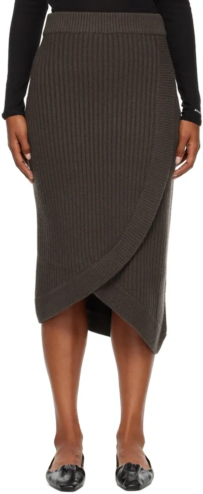 Lvir Brown Unbalanced Midi Skirt