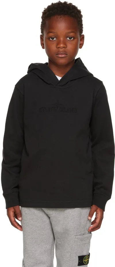 Stone Island Junior Kids Black Embroidered Hoodie In V0029 Black