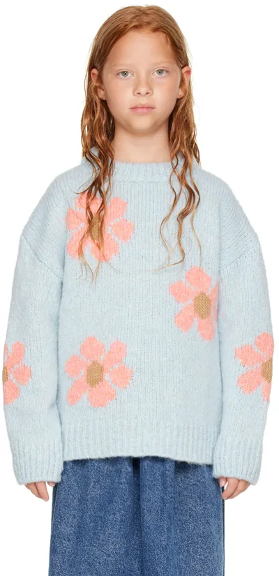 Wynken Kids Blue Fun Flower Sweater In Pale Blue