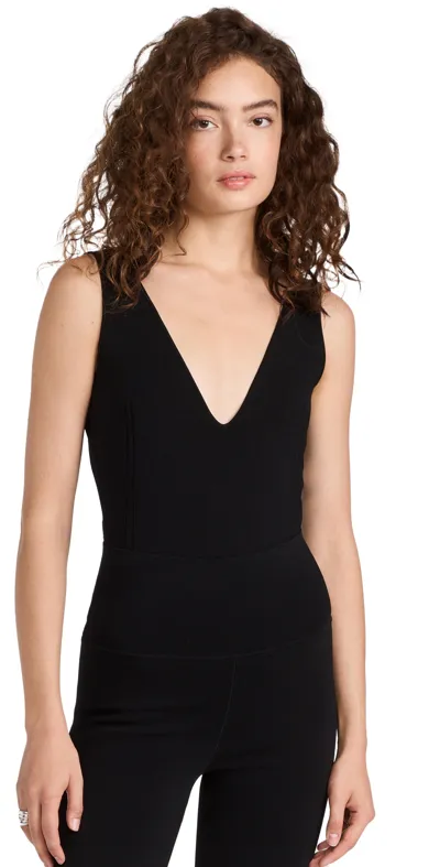 Victoria Beckham Fitted V-neck Stretch-woven Bodysuit In Black