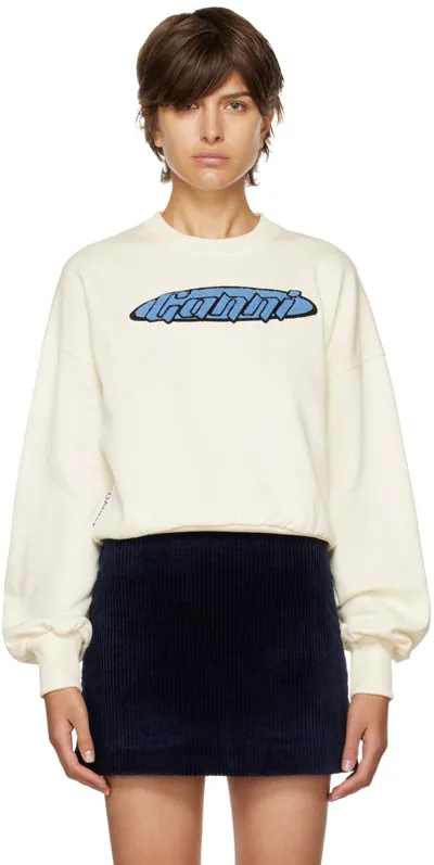 Ganni Off-white Artwork Sweatshirt In Egret