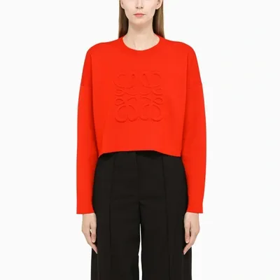 Loewe Cropped Embroidered Wool-blend Sweater In Red