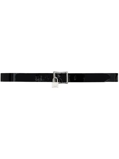 Saint Laurent Patent-leather Padlock Belt In Black