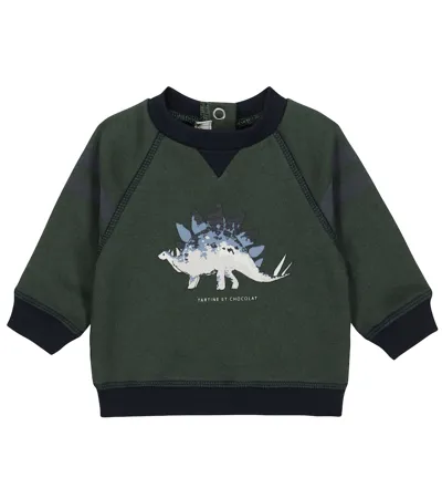 Tartine Et Chocolat Baby Printed Cotton Sweater In Vert Marine