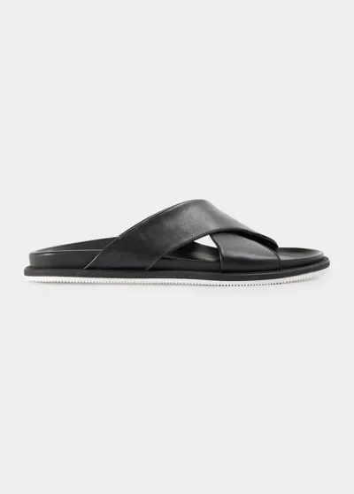 Paul Stuart Men's Punta Crisscross Leather Slide Sandals In Black