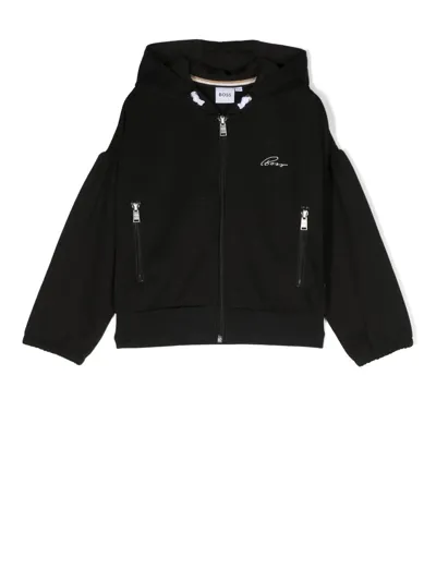 Bosswear Kids' Logo-print Zip-up Hoodie In Black