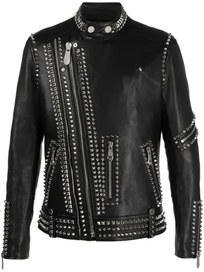 Philipp Plein Rockstud-embellished Leather Biker Jacket In Black