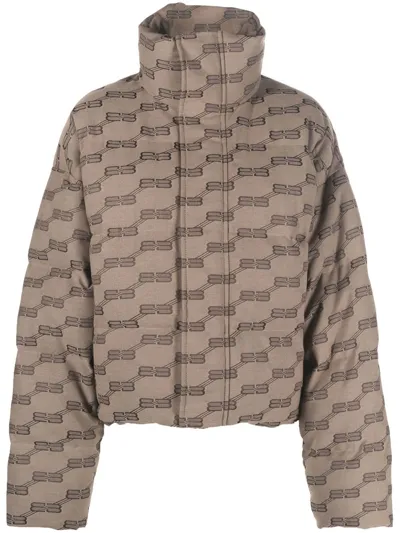 Balenciaga Logo Jacquard Puffer Jacket In Beige