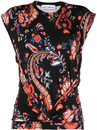 Rabanne Paisley-print Sleeveless T-shirt In Black