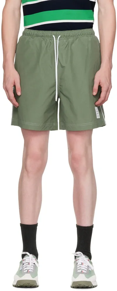 Thom Browne Garment Dyed Wide-leg Loopback Cotton-jersey Shorts In Green