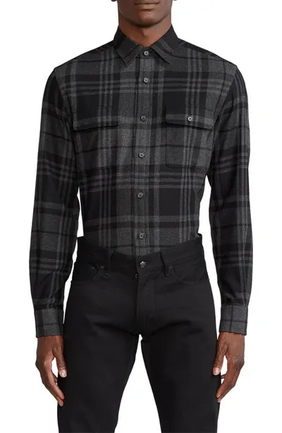 Ralph Lauren Purple Label Glencheck Plaid Wool & Cashmere Flannel Shirt In Dark Slate Blue