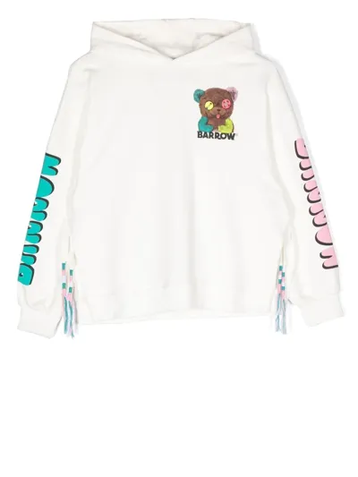 Barrow Kids' Graphic-print Logo-sleeve Hoodie In White