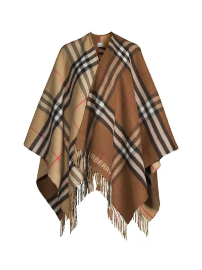 Burberry Charlotte Check-print Wool-blend Cape In Beige