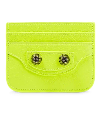 Balenciaga Le Cagole Leather Card Holder In Fluo Yello