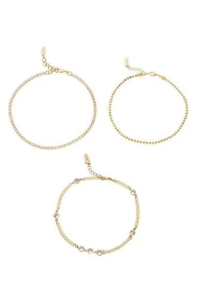 Ettika Simple Beauty Set Of 3 Cubic Zirconia Anklets In Gold