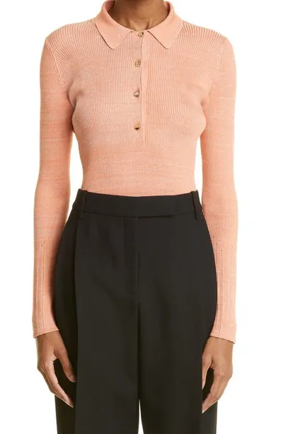 Partow Josie Silk & Cotton Long Sleeve Rib Polo In Coral