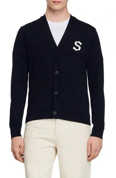 Sandro Wool Cardigan With S Patch In Black