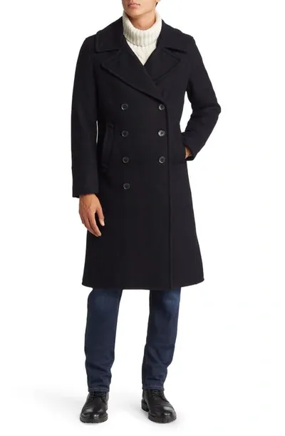 Schott Nyc Wool Blend Officer's Coat In Navy