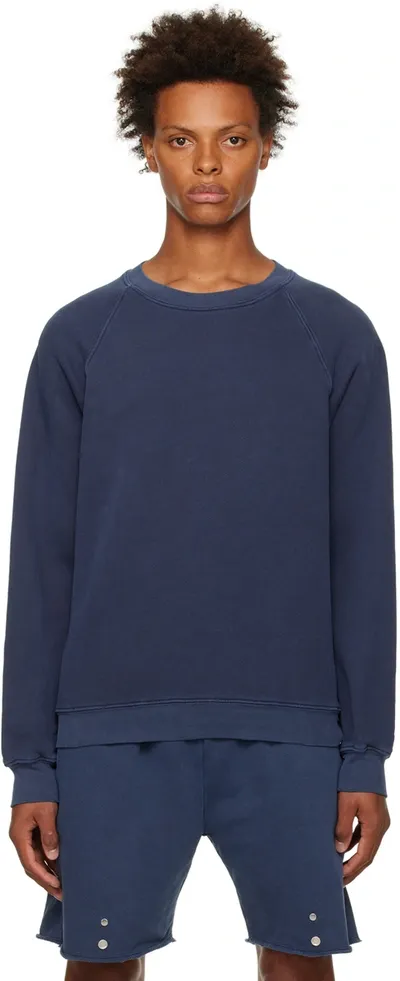 Les Tien Navy Classic Sweatshirt In Washed Denim