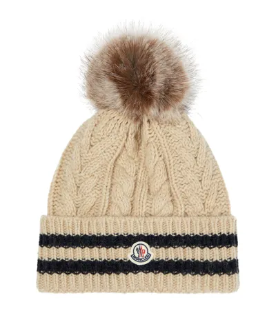 Moncler Cable-knit Wool And Cashmere Beanie In Natural