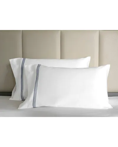 Signoria Firenze Granduca 600 Thread Count Standard Pillowcases, Set Of 2 In White/dark Blue