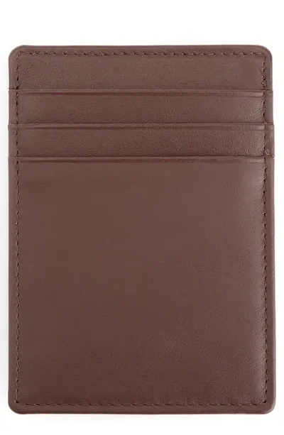 Royce New York Personalized Magnetic Money Clip Card Case In Brown- Silver Foil