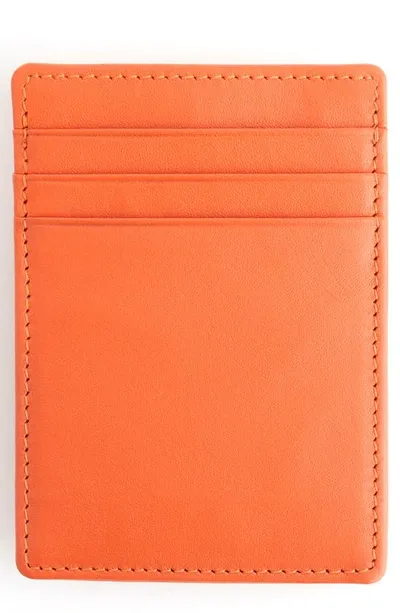 Royce New York Personalized Magnetic Money Clip Card Case In Burnt Orange- Silver Foil