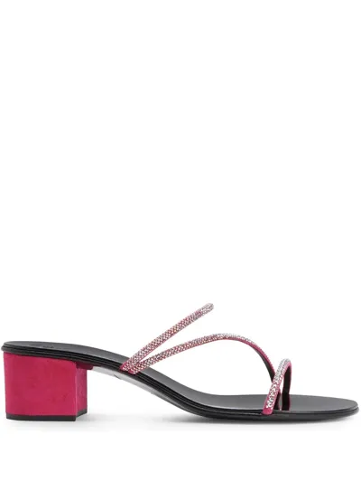 Giuseppe Zanotti Crystal Suede Trio Band Sandals In Fucsia