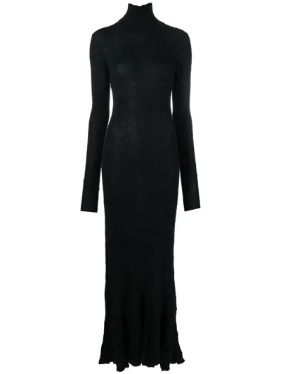 Balenciaga Turtleneck Cotton-blend Maxi Dress In Black