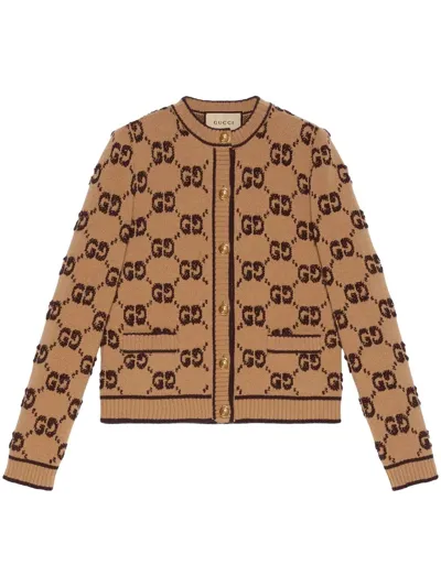 Gucci Gg-jacquard Wool Cardigan In Multicolor